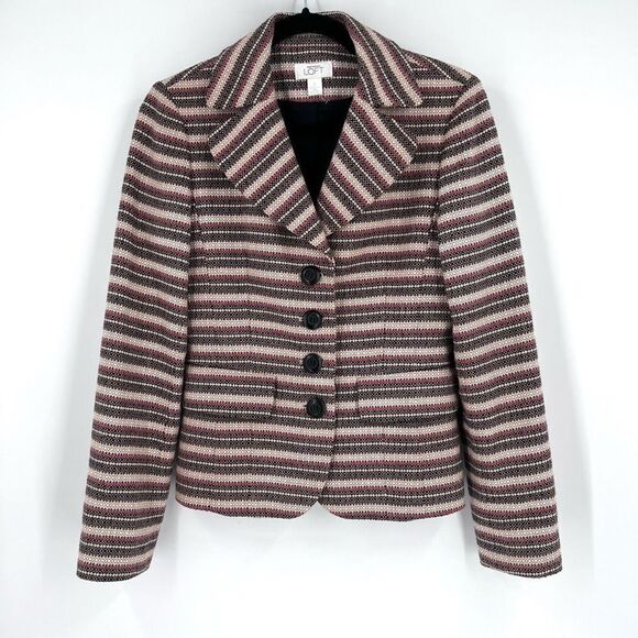 Loft Basketweave pattern Blazer size 0 XS Career office professional  100% cotto - Picture 1 of 8